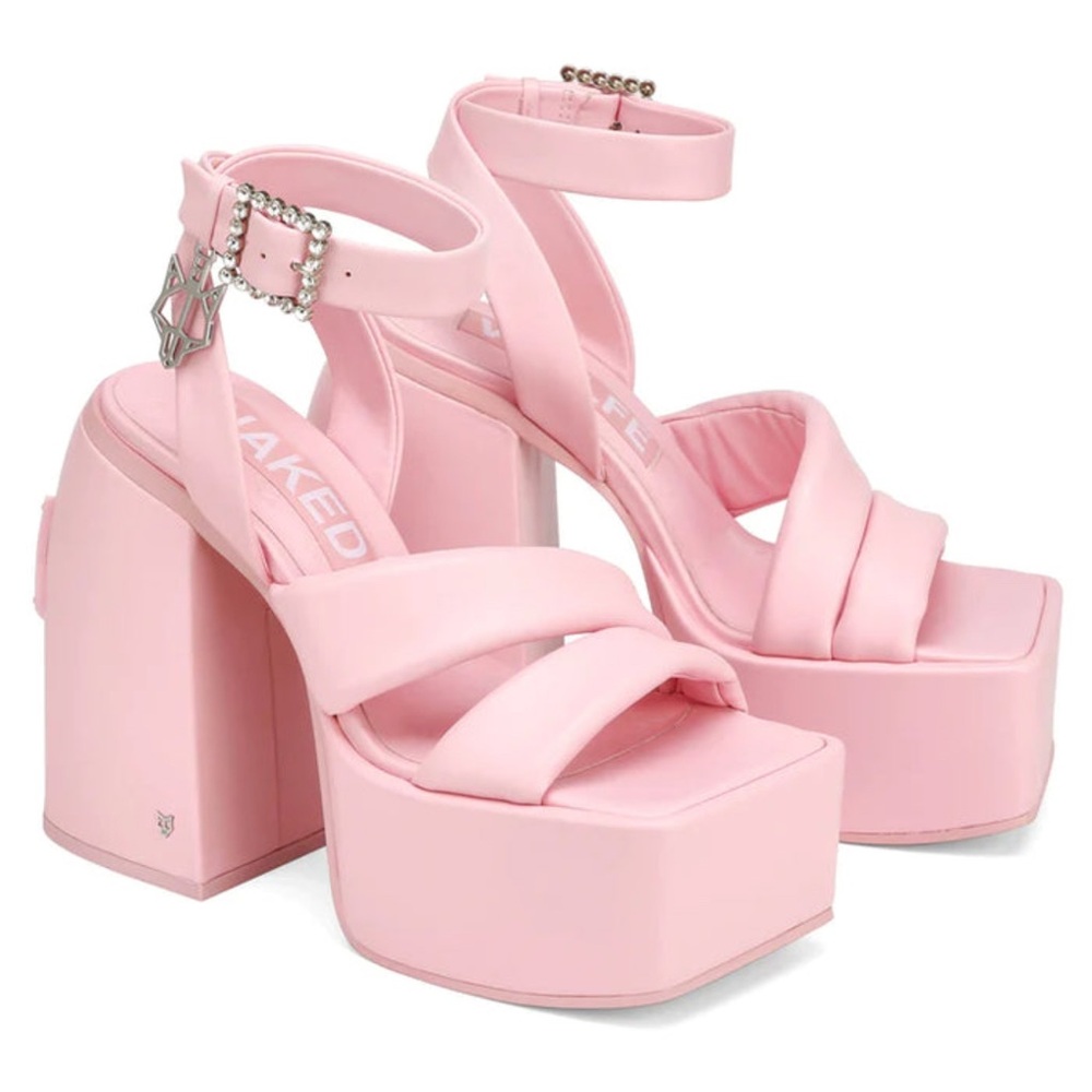 NACKED WOLFE Leather Platform Sandals Shoes Jingle Baby Pink size US 10 / 40 EU